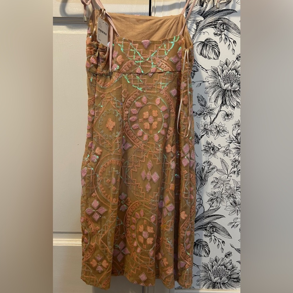 Free People Sequin Embellished Dress in Pink and Tan